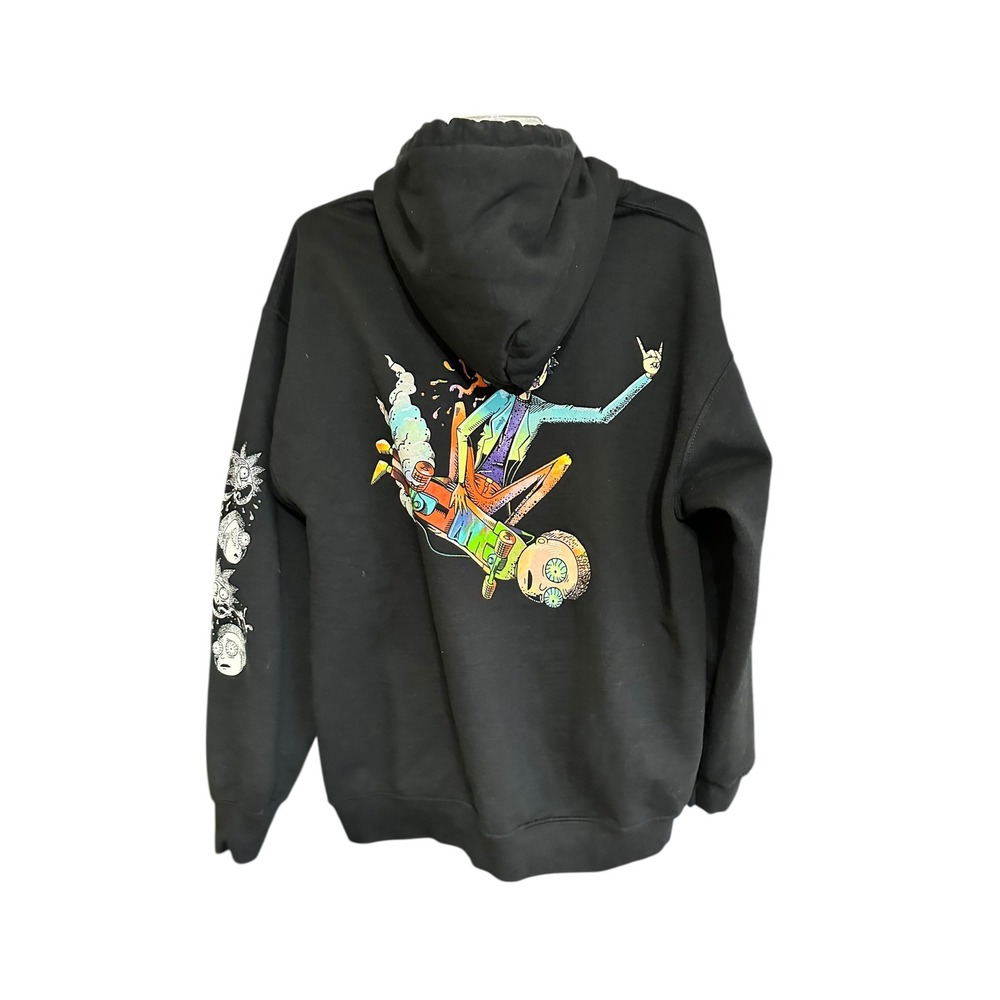 Rick and Morty Adult Swim Black Graphic Hoodie Skateboard Back Print Mens Large - Picture 3 of 8